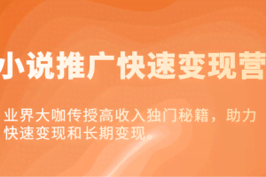 小说推广快速变现营-业界大咖传授高收入独门秘籍，助力快速变现和长期变现。
