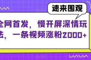全网首发，慢开屏深情玩法，一条视频涨粉2000+【揭秘】