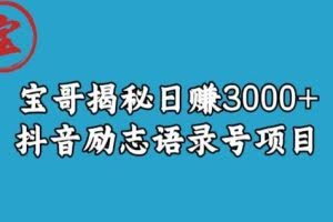 宝哥揭秘日赚3000+抖音励志语录号短视频变现项目