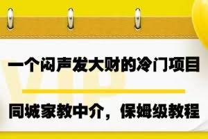 一个闷声发大财的冷门项目，同城家教中介，操作简单，一个月变现7000+，保姆级教程