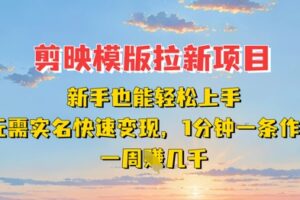 剪映模板拉新项目：新手也能轻松上手，无需实名，快速变现，一分钟一条作品，一周挣几k