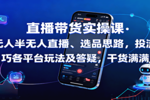 直播带货实操课：含无人半无人直播、选品思路，投流技巧，各平台玩法及答疑，干货满满