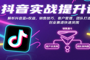 抖音实战提升课：解析抖音蓝v权益，销售技巧、客户管理、团队打造等创业赛道快速突围