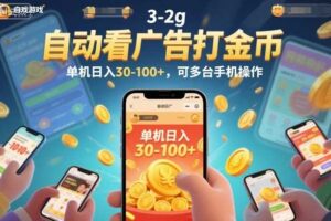 自动看广告打金币，单机日入30-100+，可多台手机操作【揭秘】