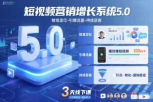 短视频营销增长系统5.0，精准定位-引爆流量-持续获客，3天线下课（音频+图片）