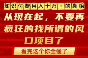知识付费月入10个W的真相,做网创项目这一个就够了,不要再疯狂的找所谓的风口项目【揭秘】