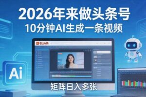 2026年来做头条号,10分钟AI生成一条视频,矩阵日入多张