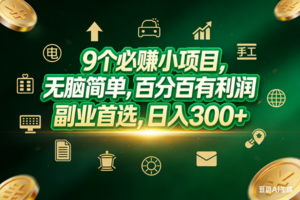 （17556期）9个必赚小项目，无脑简单，百分百有利润，副业首选，日入200+